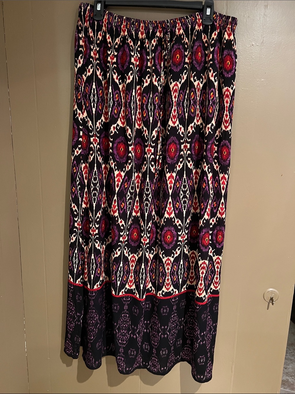 Dress Barn Vibrant Patterned Maxi Skirt with Tasseled Ties Sz L NEW